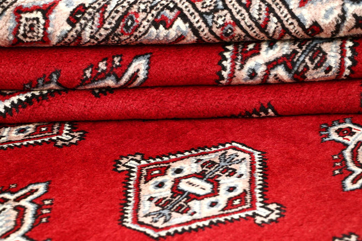 Firebrick Red Pakistani Jaldar Rug 6' 10" x 8' 4" Hand-Knotted | No. QA30464