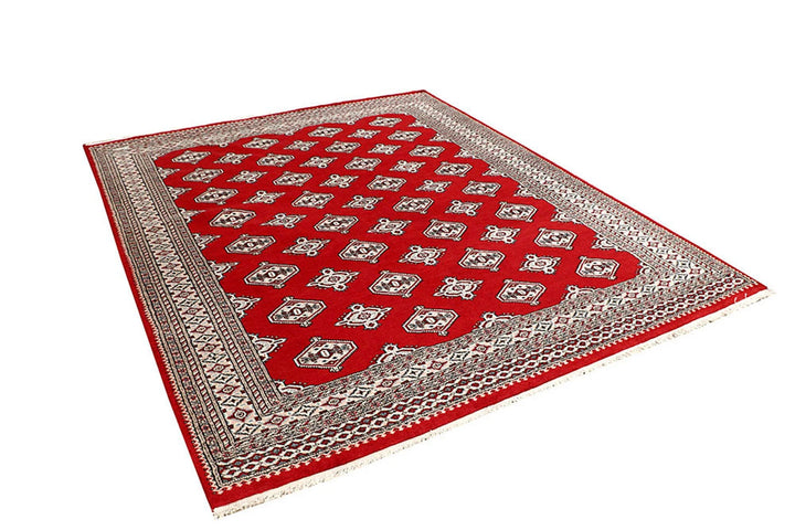 Firebrick Red Pakistani Jaldar Rug 6' 10" x 8' 4" Hand-Knotted | No. QA30464
