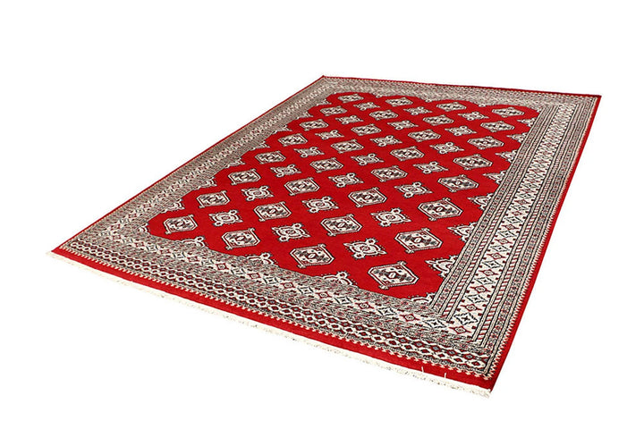 Firebrick Red Pakistani Jaldar Rug 6' 10" x 8' 4" Hand-Knotted | No. QA30464