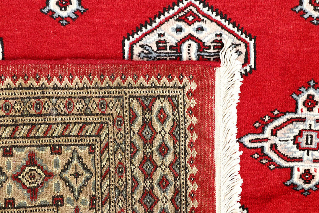 Firebrick Red Pakistani Jaldar Rug 6' 10" x 8' 4" Hand-Knotted | No. QA30464