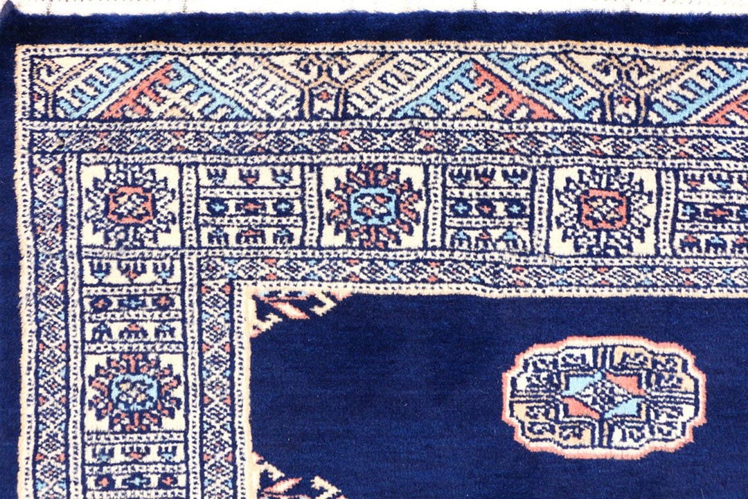 Midnight Blue Bokhara Rug 3' 1" x 5' 2" Hand-Knotted | No. QA30566