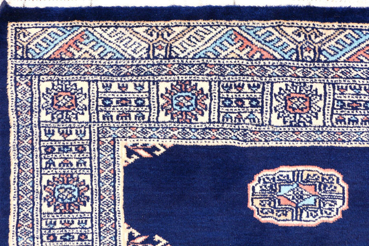 Midnight Blue Bokhara Rug 3' 1" x 5' 2" Hand-Knotted | No. QA30566