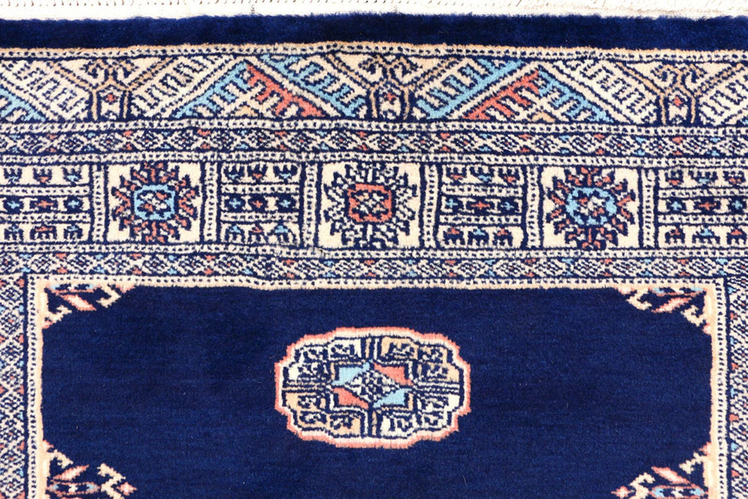 Midnight Blue Bokhara Rug 3' 1" x 5' 2" Hand-Knotted | No. QA30566