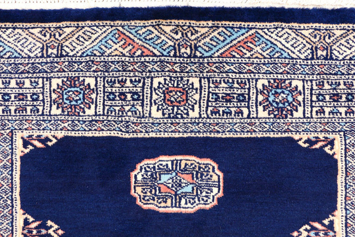 Midnight Blue Bokhara Rug 3' 1" x 5' 2" Hand-Knotted | No. QA30566
