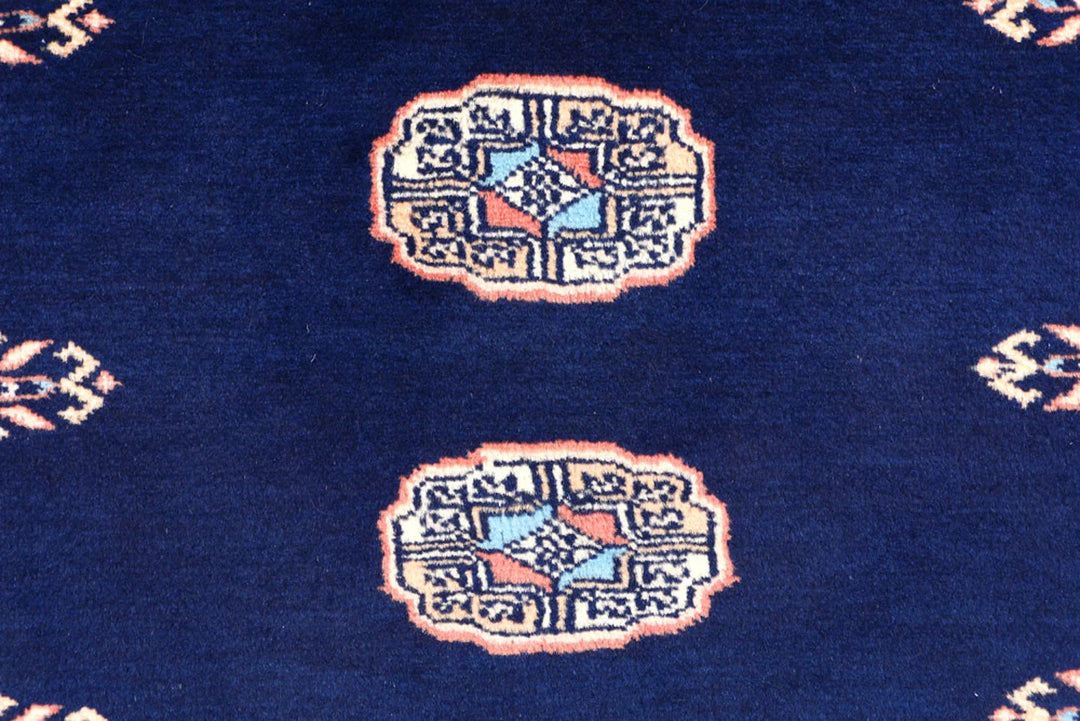 Midnight Blue Bokhara Rug 3' 1" x 5' 2" Hand-Knotted | No. QA30566