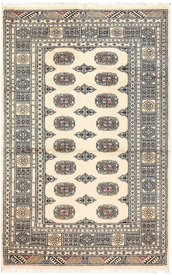 Brown Pakistani Bokhara Rug 4' x 6'2" Hand-Knotted | No. QA30579