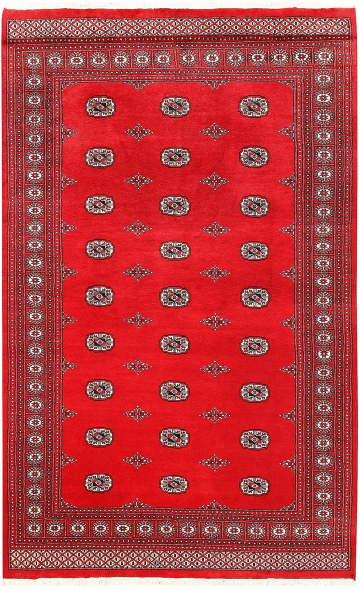 Red Pakistani Bokhara Rug 6' 4" x 9' 3" Hand-Knotted | No. QA30849