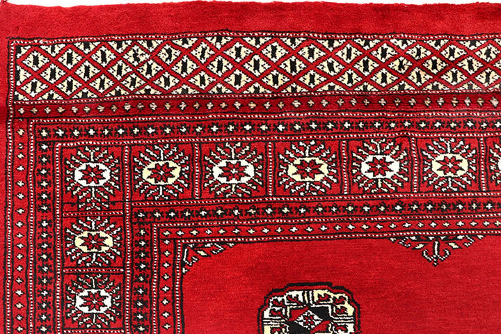 Red Pakistani Bokhara Rug 6' 4" x 9' 3" Hand-Knotted | No. QA30849