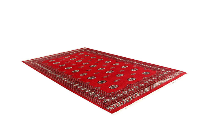 Red Pakistani Bokhara Rug 6' 4" x 9' 3" Hand-Knotted | No. QA30849