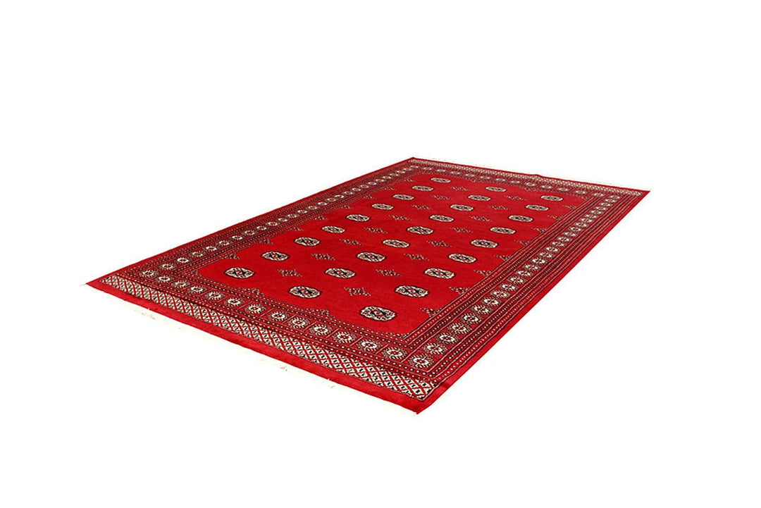 Red Pakistani Bokhara Rug 6' 4" x 9' 3" Hand-Knotted | No. QA30849