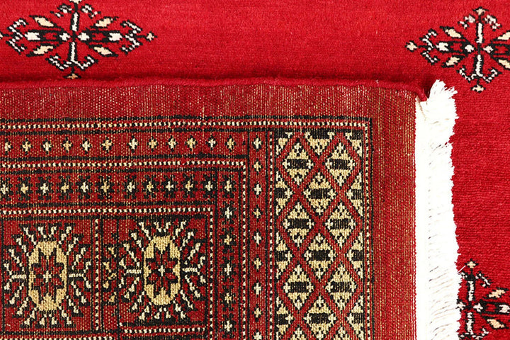 Red Pakistani Bokhara Rug 6' 4" x 9' 3" Hand-Knotted | No. QA30849