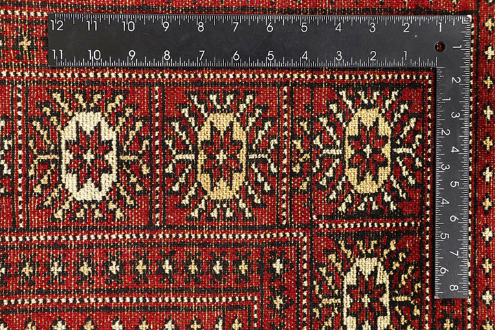 Red Pakistani Bokhara Rug 6' 4" x 9' 3" Hand-Knotted | No. QA30849