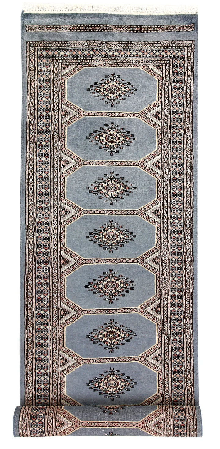 Light Slate Grey Pakistani Jaldar Rug 2' 6" x 10' Hand-Knotted | No. QA30916