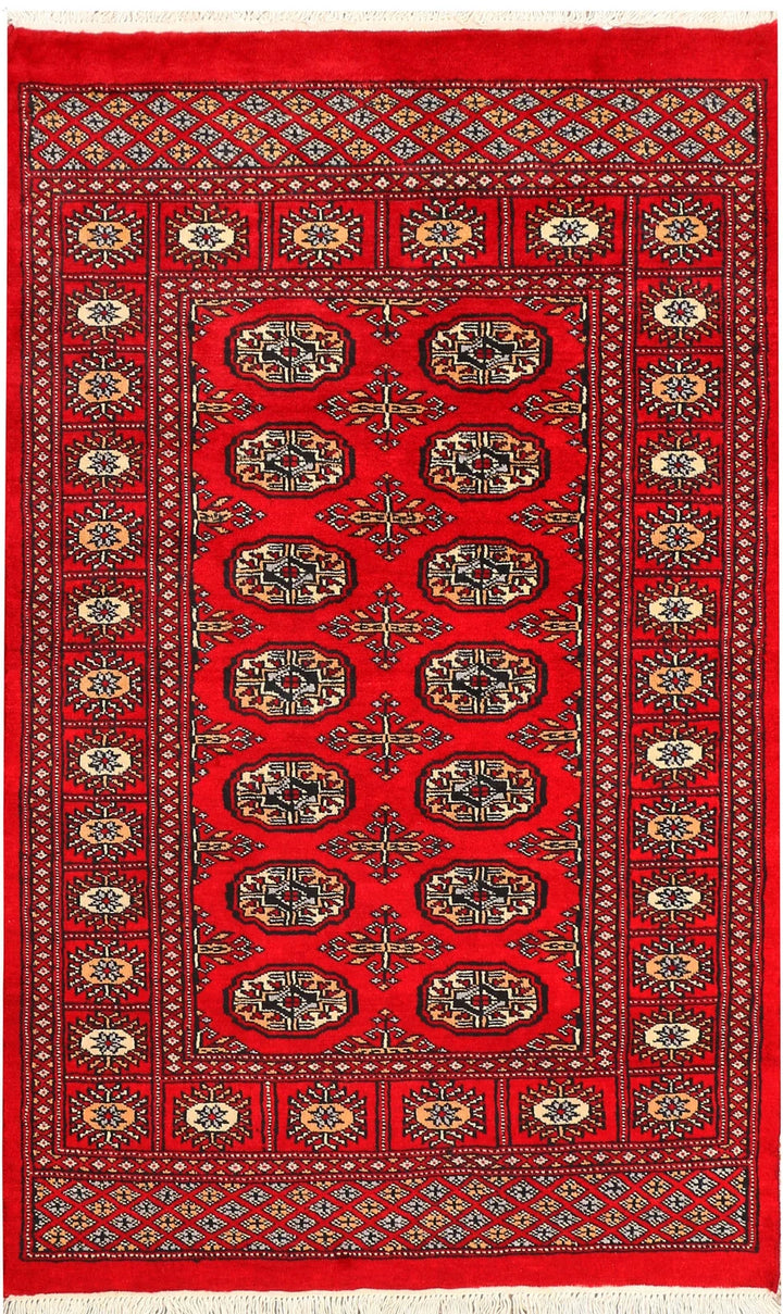 Red Pakistani Bokhara Rug 2' 11" x 4' 9" Hand-Knotted | No. QA31070