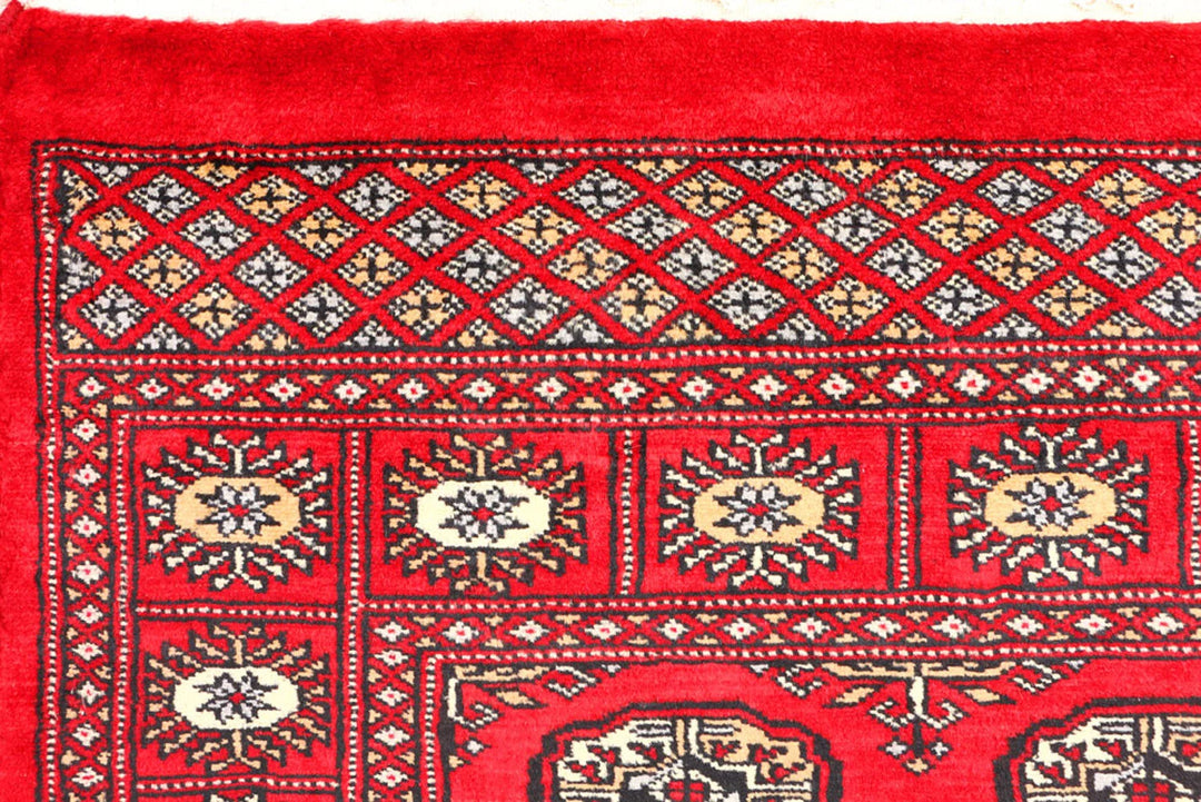 Red Pakistani Bokhara Rug 2' 11" x 4' 9" Hand-Knotted | No. QA31070