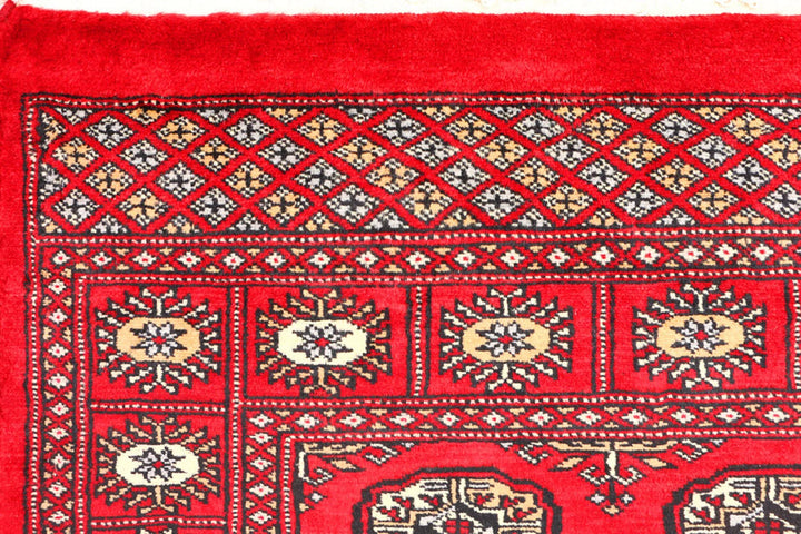 Red Pakistani Bokhara Rug 2' 11" x 4' 9" Hand-Knotted | No. QA31070