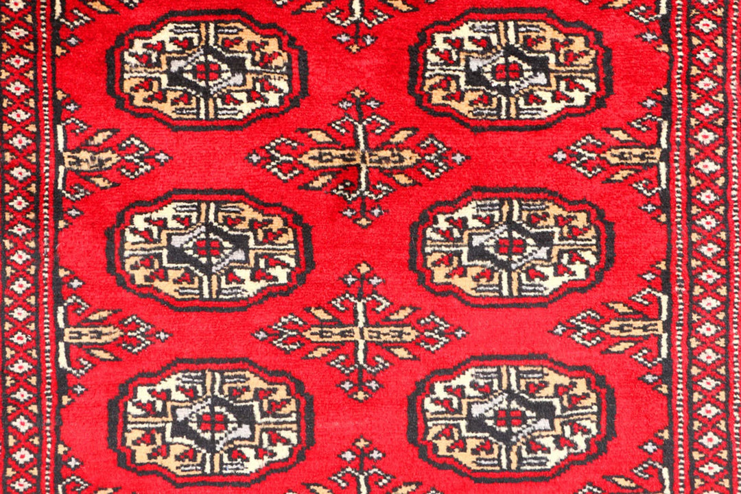 Red Pakistani Bokhara Rug 2' 11" x 4' 9" Hand-Knotted | No. QA31070