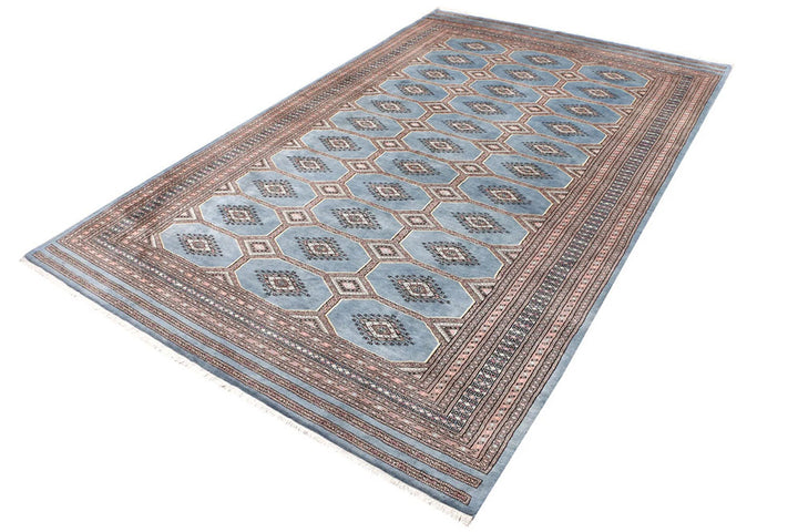 Light Slate Grey Pakistani Jaldar Rug 6' 7" x 10' 5" Hand-Knotted | No. QA31334