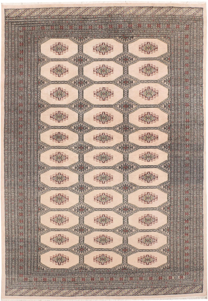 Bisque Pakistani Jaldar Rug 6' 6" x 9' 6" Hand-Knotted | No. QA31340