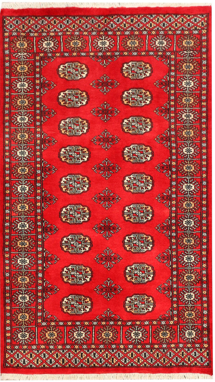 Red Pakistani Bokhara Rug 3' 1" x 5' 1" Hand-Knotted | No. QA31606