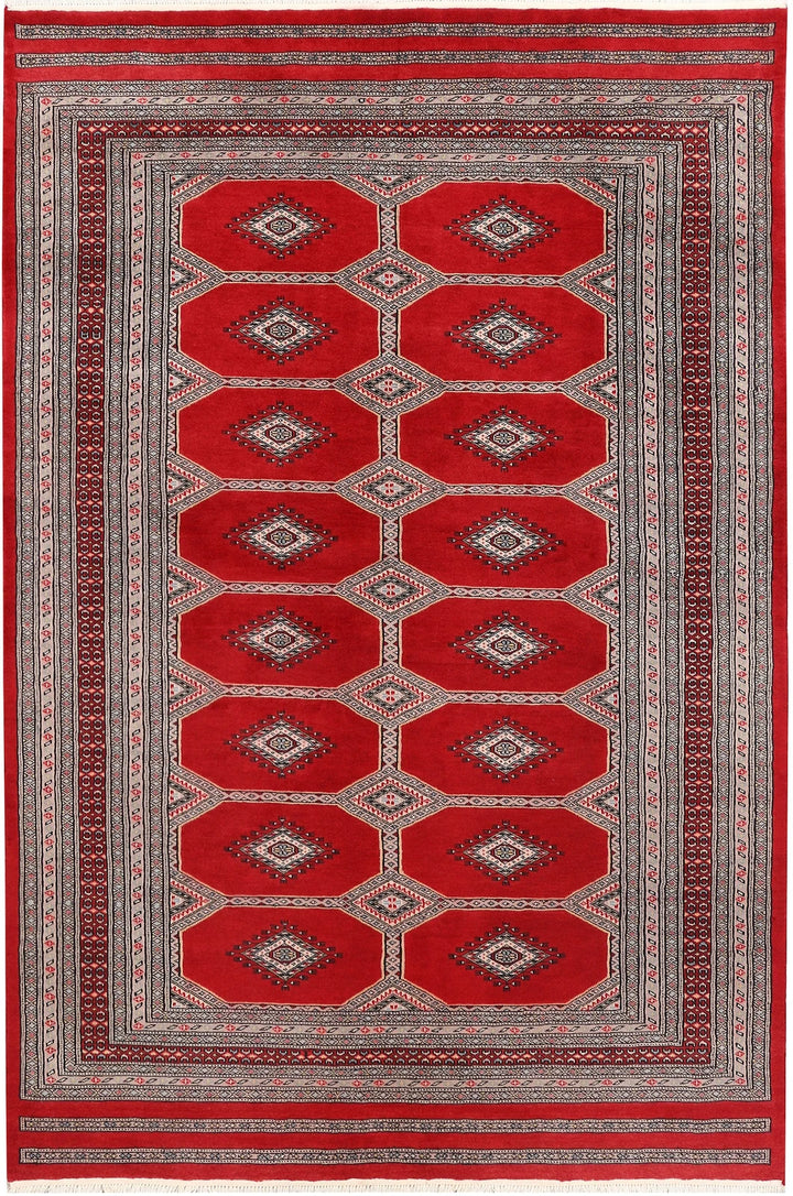 Firebrick Red Pakistani Jaldar Rug 5' 6" x 8' 2" Hand-Knotted | No. QA31807