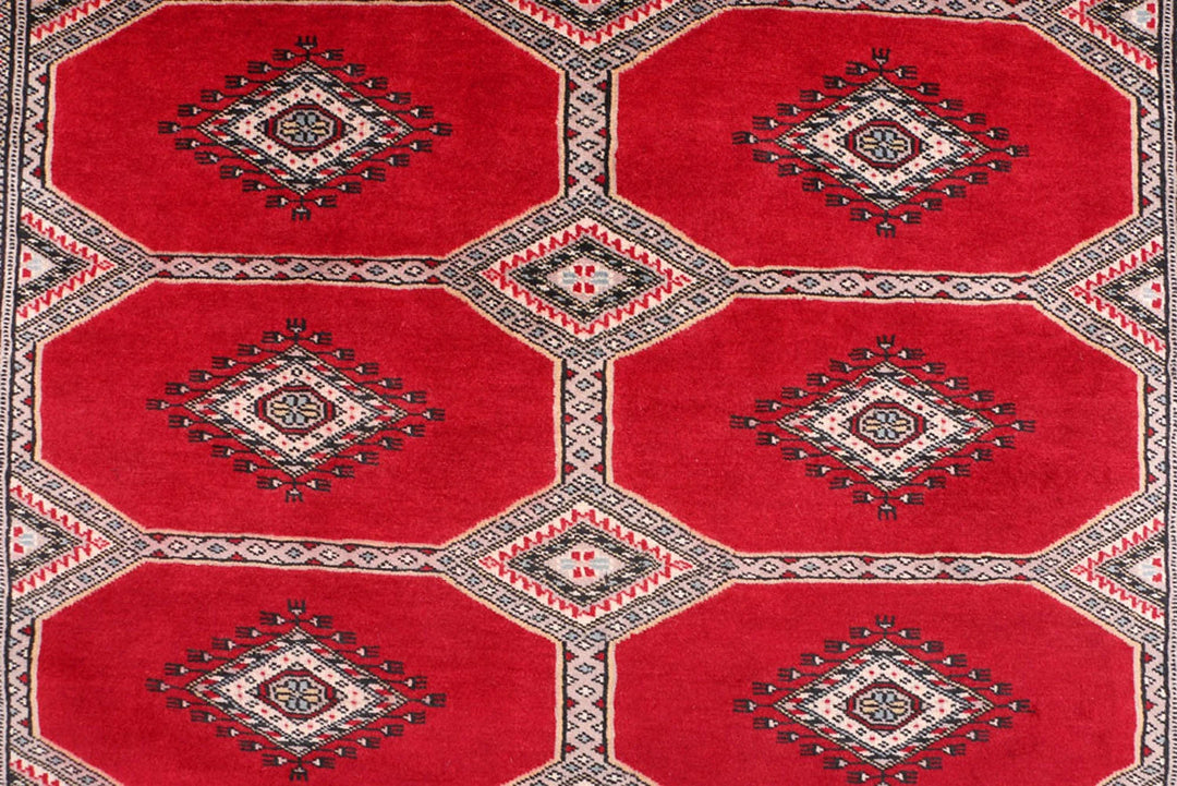Firebrick Red Pakistani Jaldar Rug 5' 6" x 8' 2" Hand-Knotted | No. QA31807