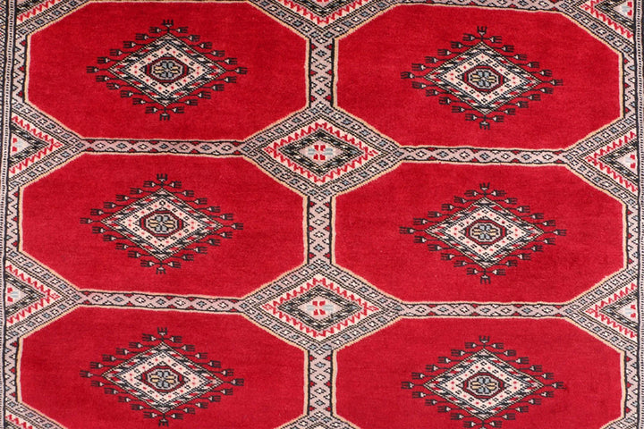 Firebrick Red Pakistani Jaldar Rug 5' 6" x 8' 2" Hand-Knotted | No. QA31807