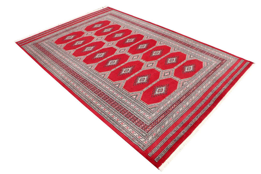 Firebrick Red Pakistani Jaldar Rug 5' 6" x 8' 2" Hand-Knotted | No. QA31807