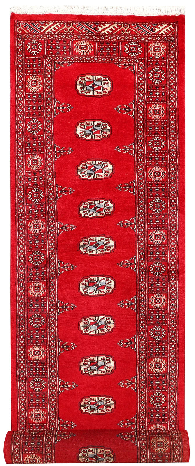 Red Pakistani Bokhara Rug 2' 6" x 10' 2" Hand-Knotted | No. QA32022