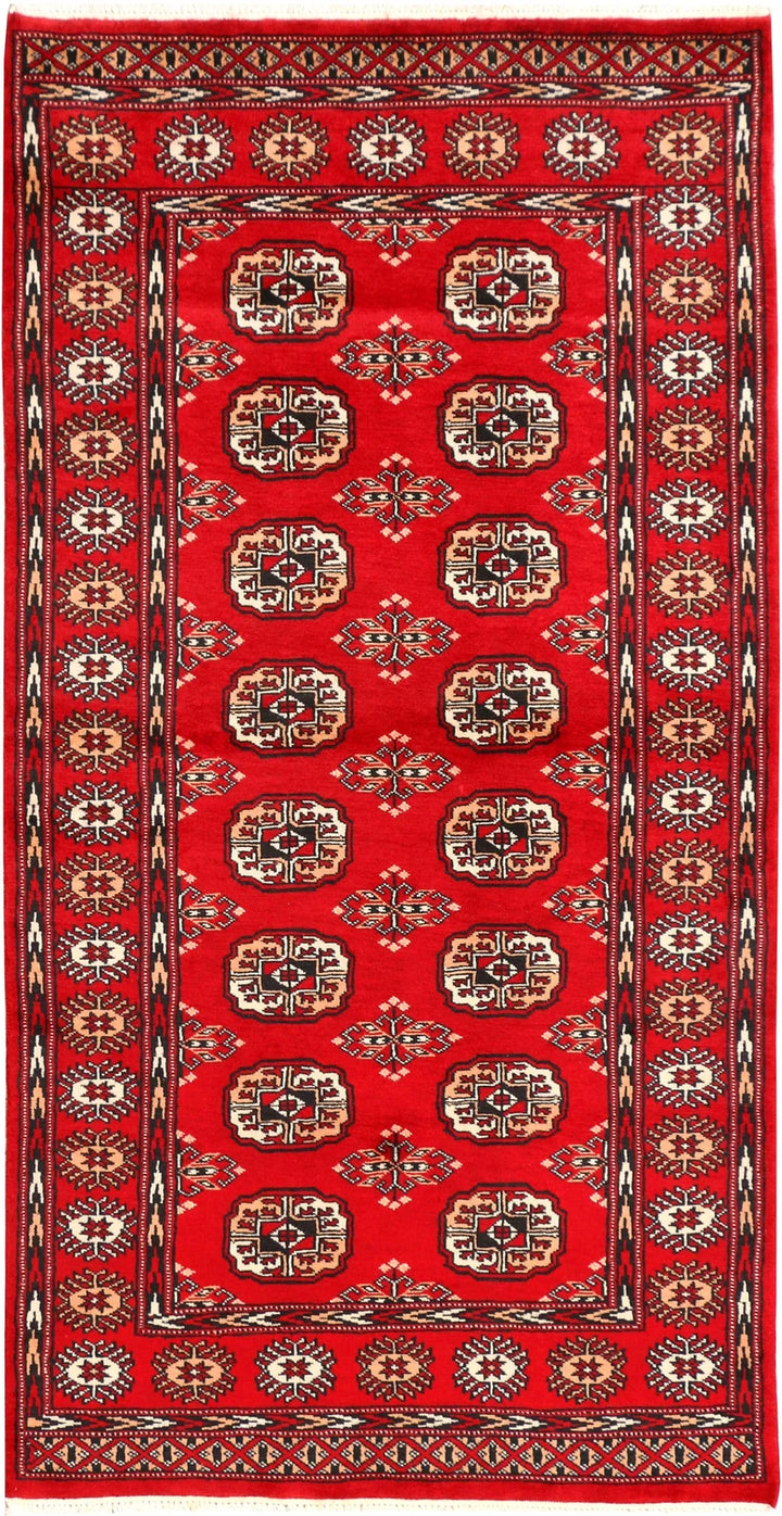 Red Pakistani Bokhara Rug 3' 1" x 6' Hand-Knotted | No. QA32071