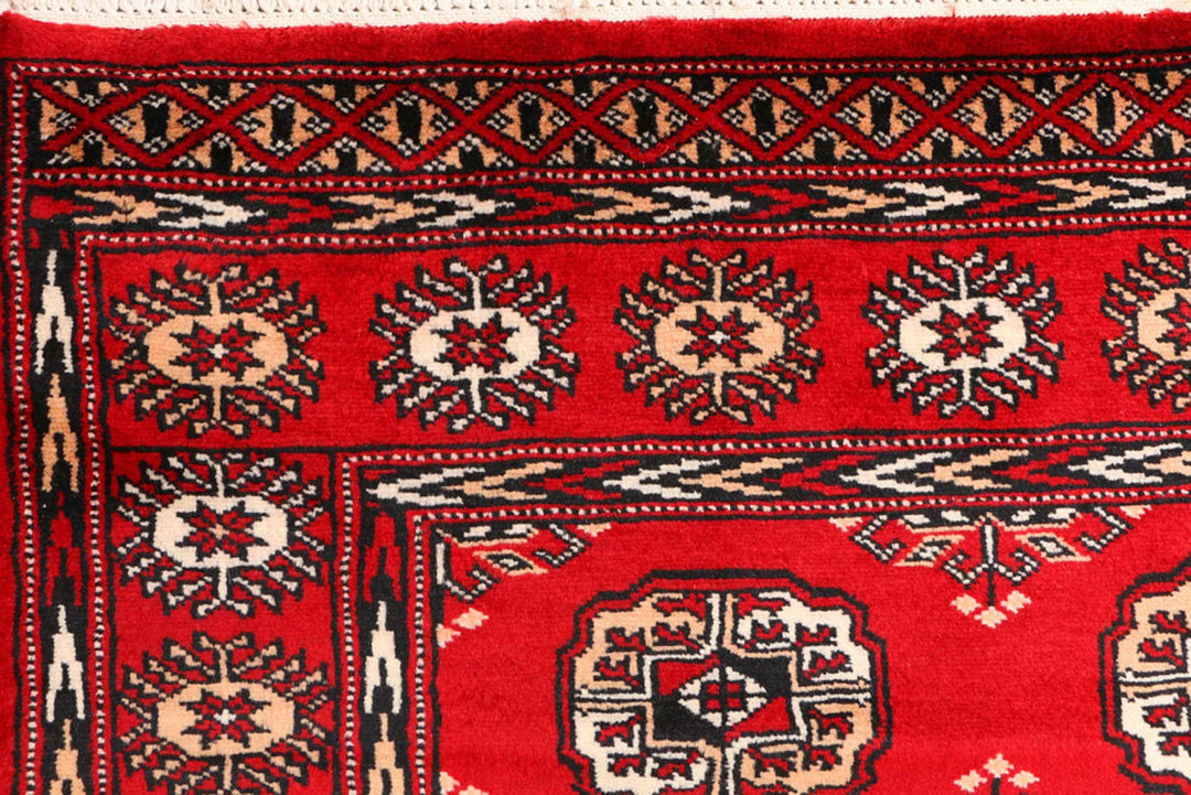 Red Pakistani Bokhara Rug 3' 1" x 6' Hand-Knotted | No. QA32071