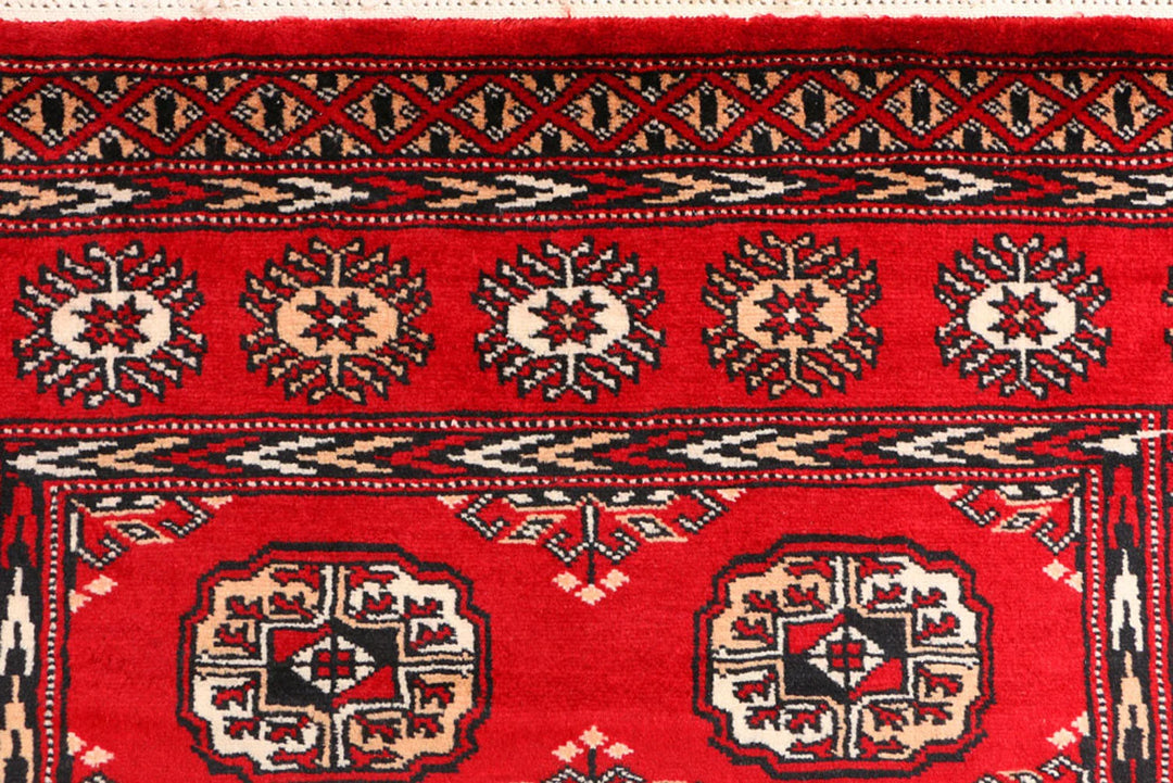 Red Pakistani Bokhara Rug 3' 1" x 6' Hand-Knotted | No. QA32071