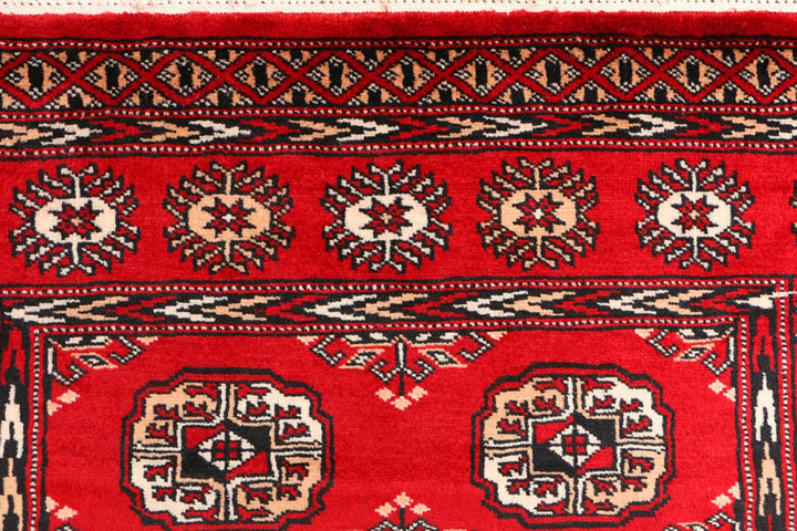 Red Pakistani Bokhara Rug 3' 1" x 6' Hand-Knotted | No. QA32071