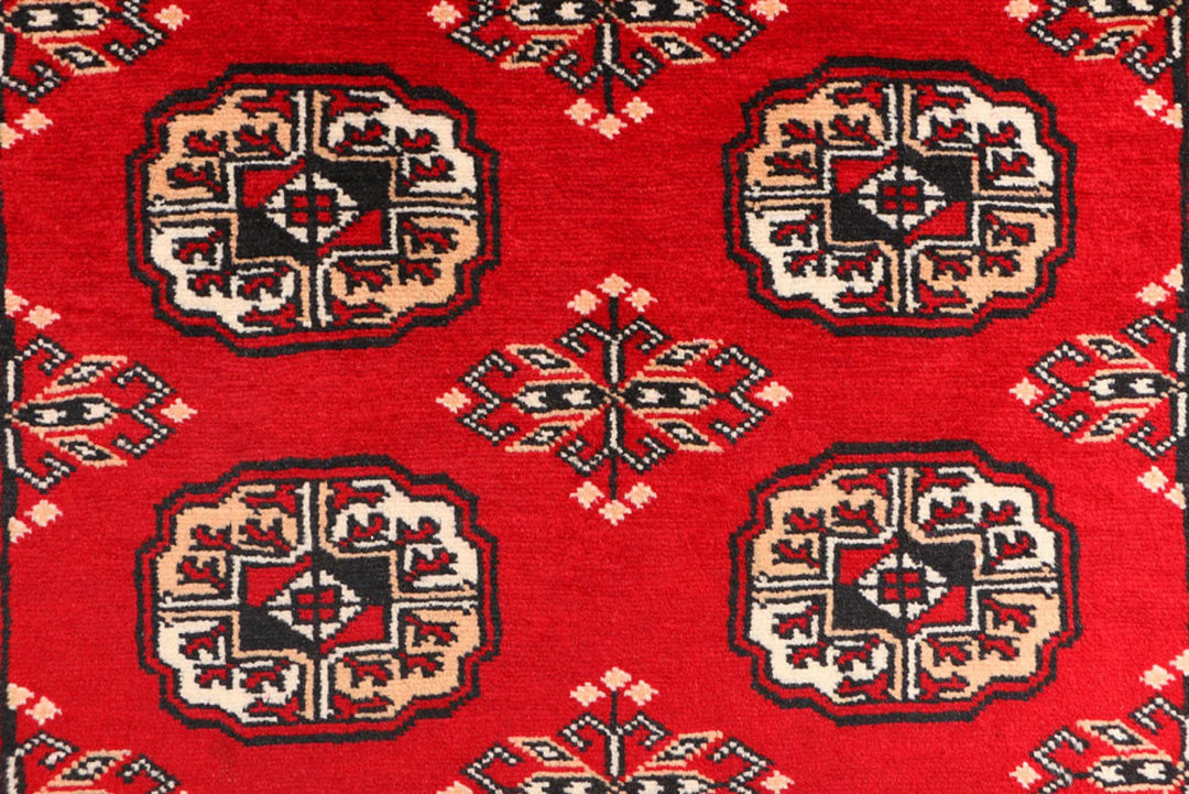 Red Pakistani Bokhara Rug 3' 1" x 6' Hand-Knotted | No. QA32071