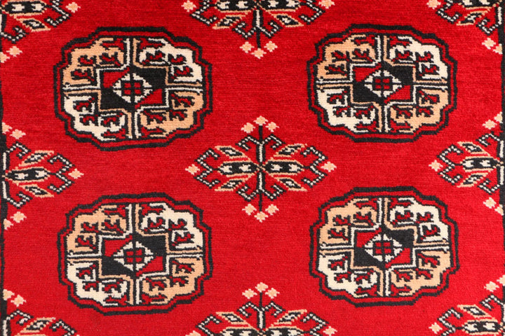 Red Pakistani Bokhara Rug 3' 1" x 6' Hand-Knotted | No. QA32071