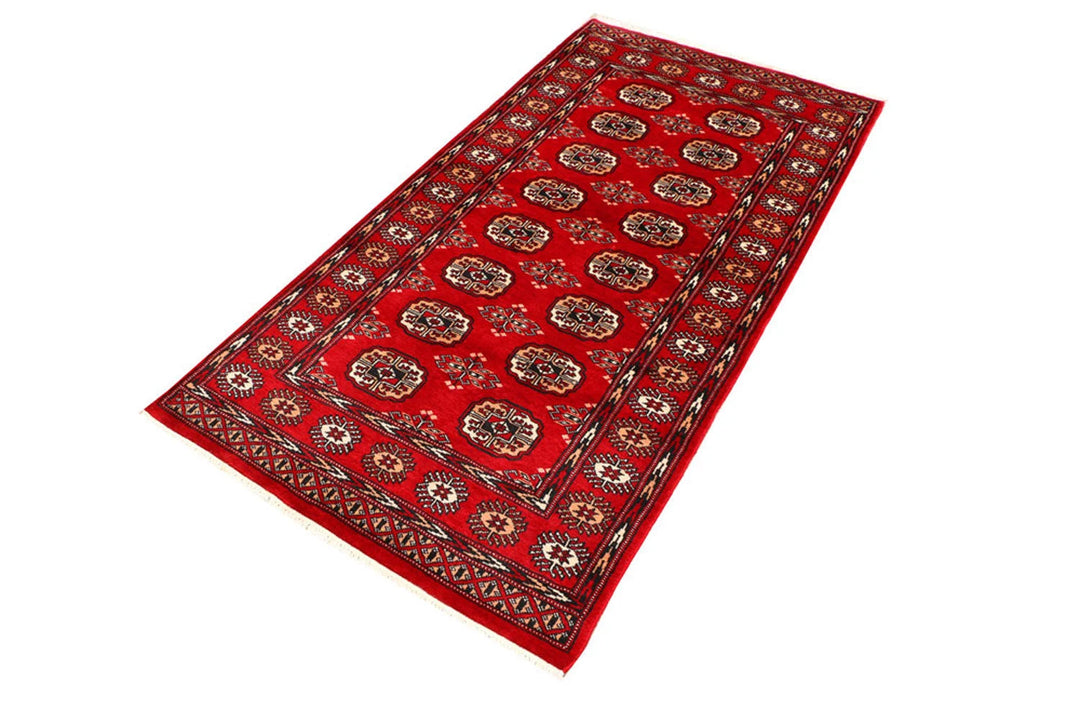 Red Pakistani Bokhara Rug 3' 1" x 6' Hand-Knotted | No. QA32071