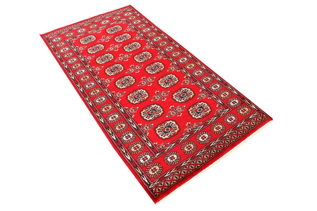 Red Pakistani Bokhara Rug 3' 1" x 6' Hand-Knotted | No. QA32071