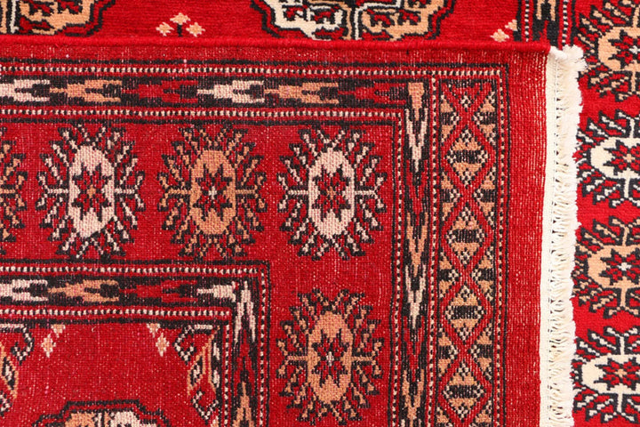 Red Pakistani Bokhara Rug 3' 1" x 6' Hand-Knotted | No. QA32071