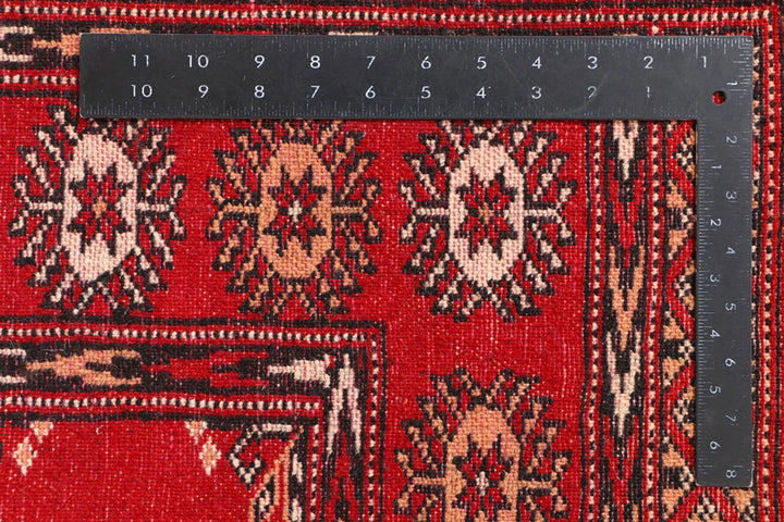 Red Pakistani Bokhara Rug 3' 1" x 6' Hand-Knotted | No. QA32071