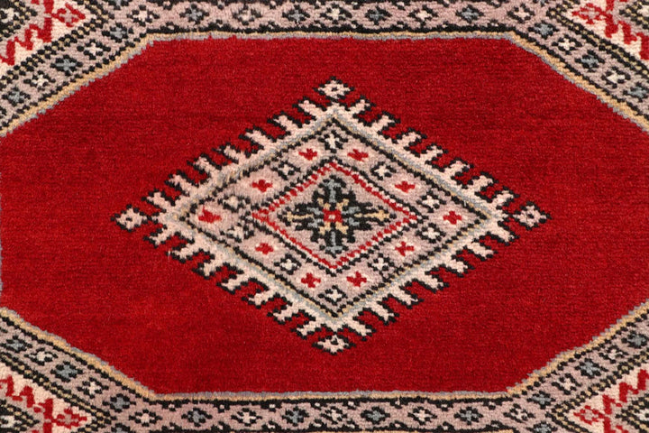Red Pakistani Jaldar Rug 2' 4" x 9' 2" Hand-Knotted | No. QA32183