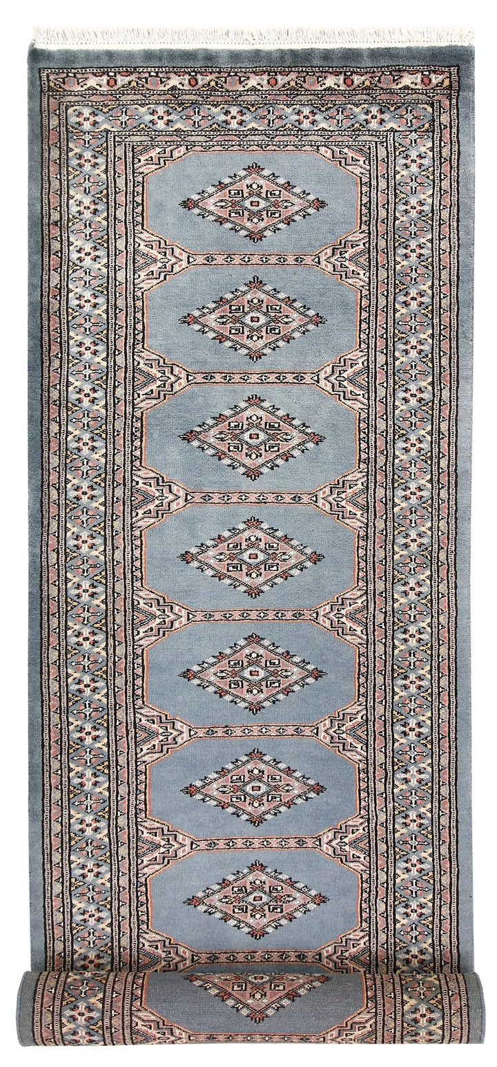 Light Slate Grey Pakistani Jaldar Rug 2' 7" x 9' 9" Hand-Knotted | No. QA32292