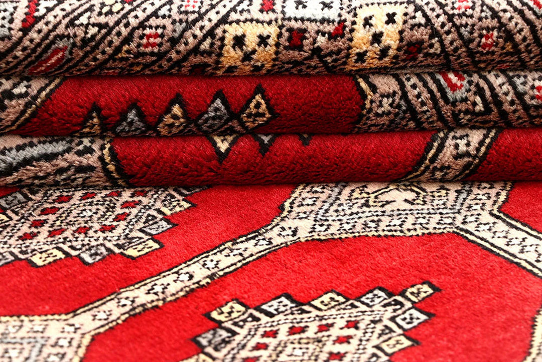Red Pakistani Jaldar Rug 4' 2" x 6' 5" Hand-Knotted | No. QA32314