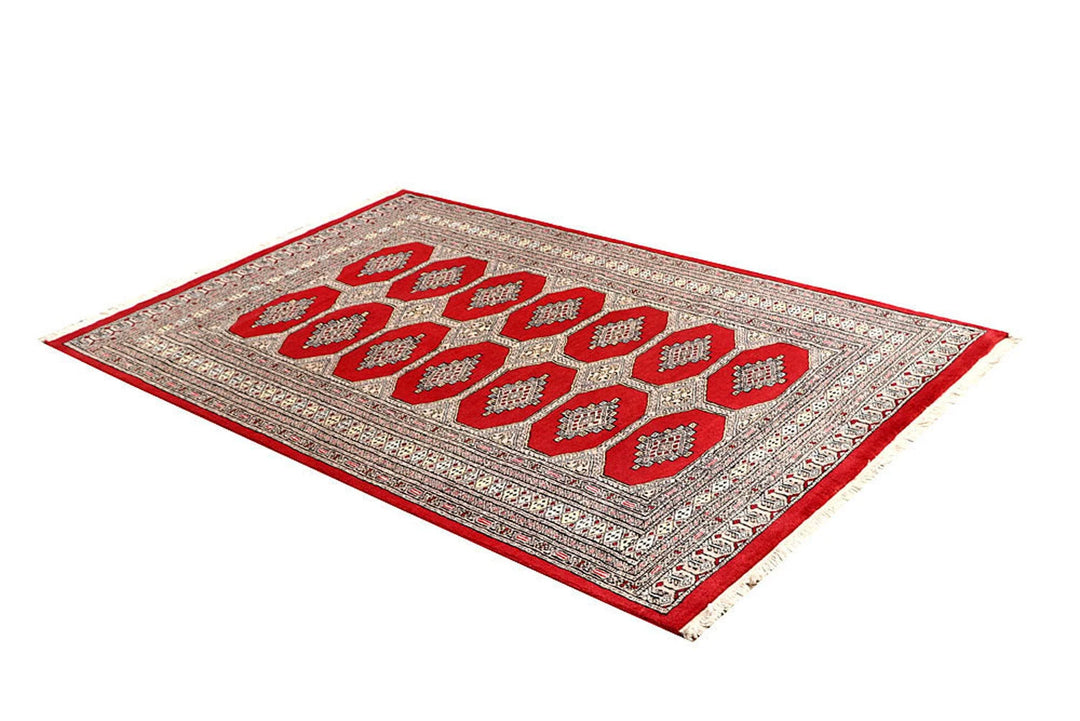 Red Pakistani Jaldar Rug 4' 2" x 6' 5" Hand-Knotted | No. QA32314