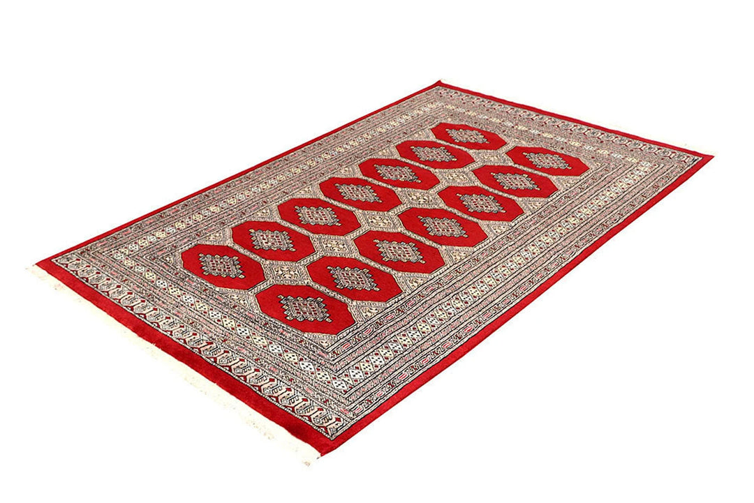 Red Pakistani Jaldar Rug 4' 2" x 6' 5" Hand-Knotted | No. QA32314