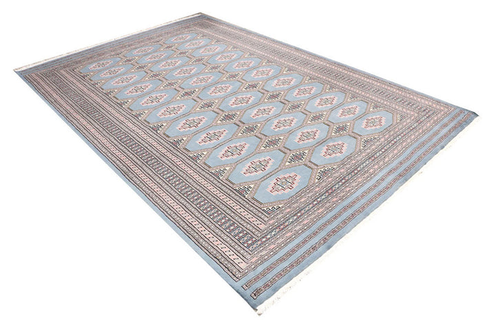 Light Slate Grey Pakistani Jaldar Rug 6' 7" x 10' Hand-Knotted | No. QA32339