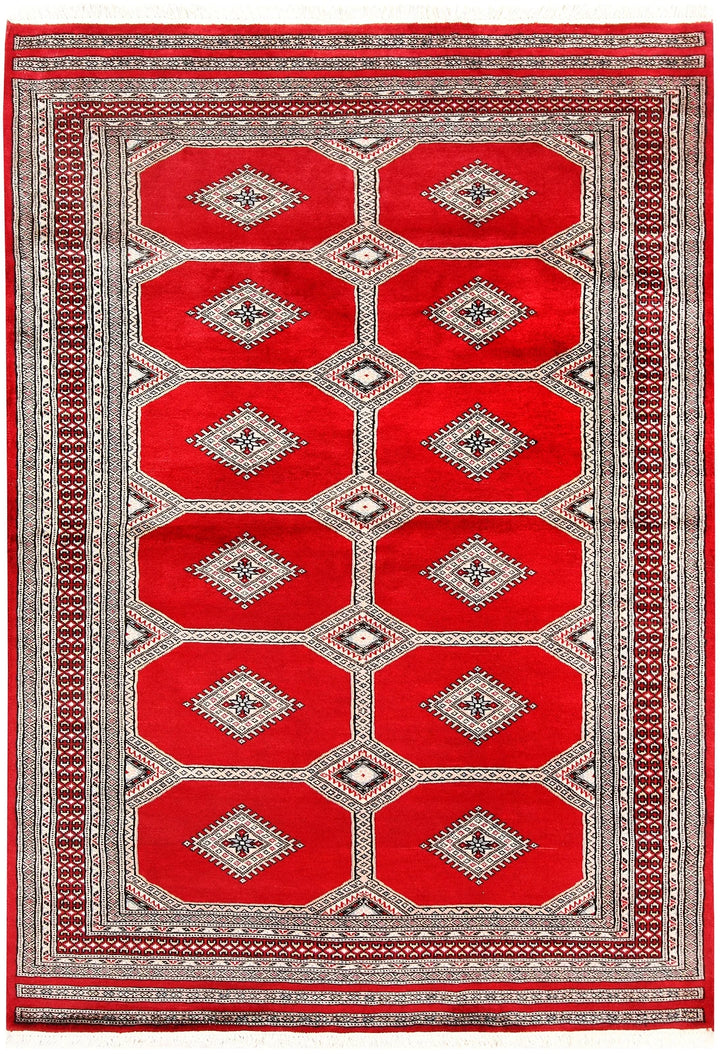 Red Pakistani Jaldar Rug 4' 8" x 6' 8" Hand-Knotted | No. QA32369