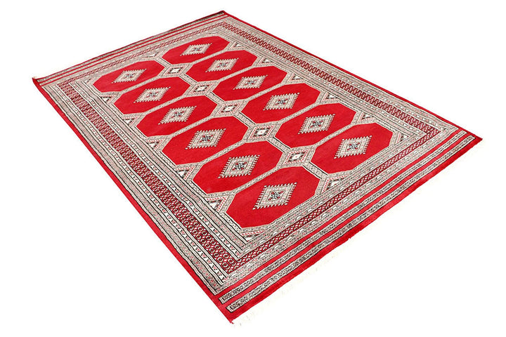 Red Pakistani Jaldar Rug 4' 8" x 6' 8" Hand-Knotted | No. QA32369