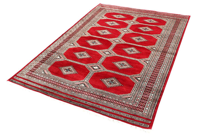 Red Pakistani Jaldar Rug 4' 8" x 6' 8" Hand-Knotted | No. QA32369