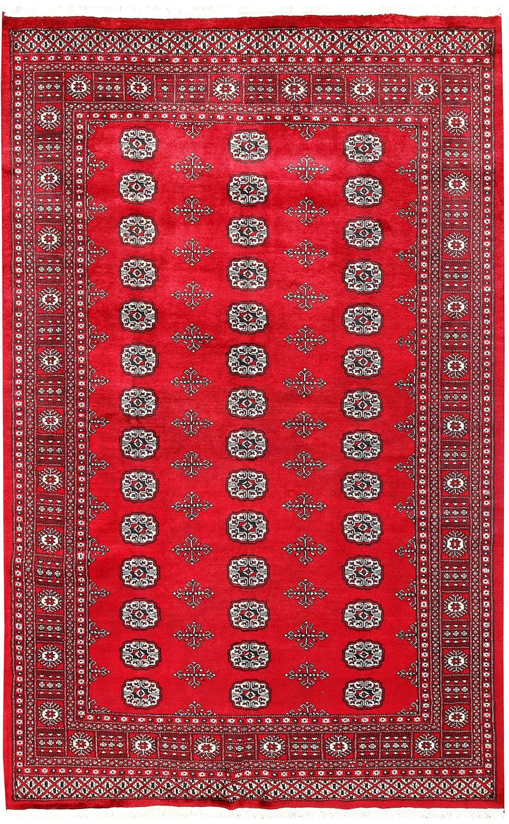 Firebrick Red Pakistani Bokhara Rug 5' 5" x 8' 5" Hand-Knotted | No. QA32596
