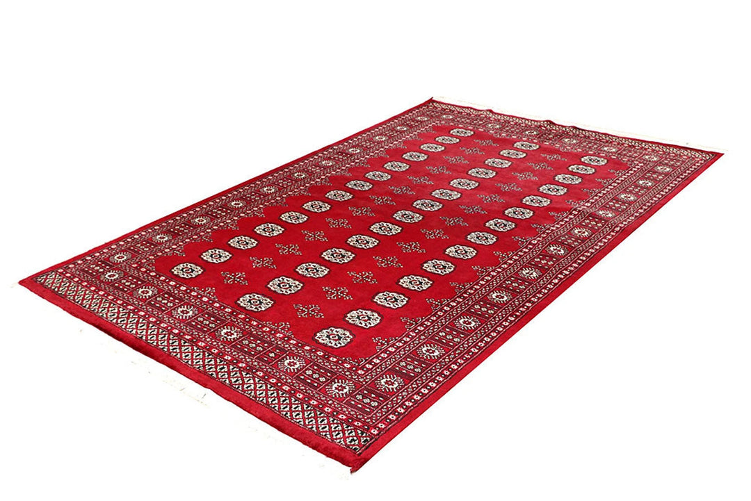 Firebrick Red Pakistani Bokhara Rug 5' 5" x 8' 5" Hand-Knotted | No. QA32596